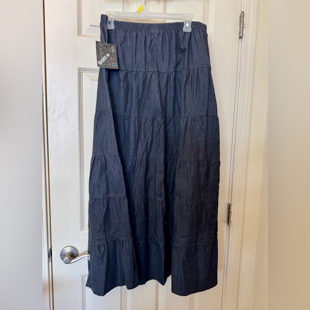 Black Denim Tiered Maxi Skirt